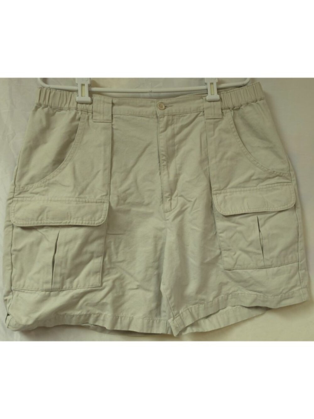 Savane Mens 38x7 Light Stone Cream Elastic Waist Canvas Cargo Hiking Fish Shorts
